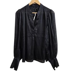 NWT Banana Republic Black Striped Sheer Blouse M Dark Romantic Whimsigoth Witchy